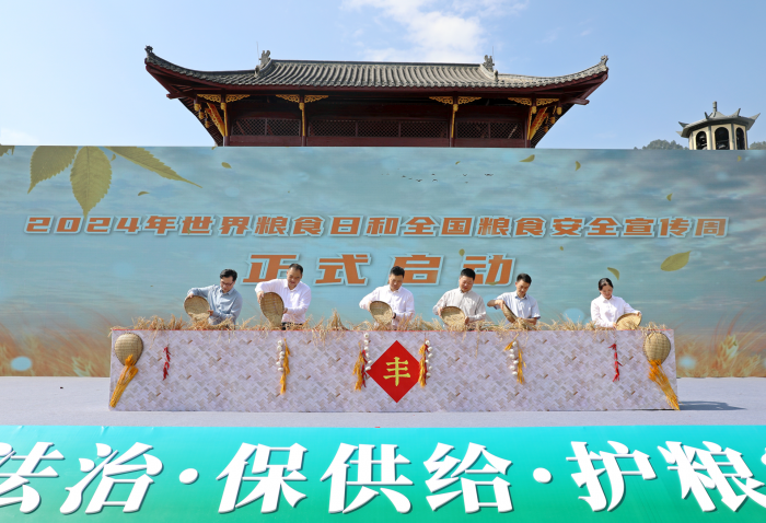 将谷物倒入丰收仓  筠连县融媒体中心提供